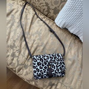 Anthropologie Leopard Print Crossbody Bag / Convertible Clutch | Brown White